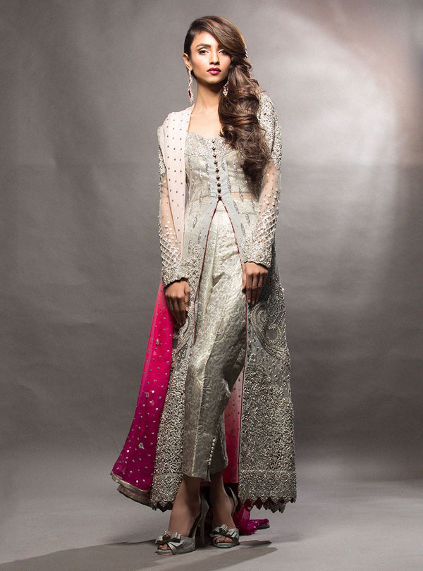 Grey Dress With Gradient Pink Dupatta